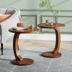 Table d'appoint ronde, Table d'appoint en bois en forme de C, Table d'appoint de canapé vintage