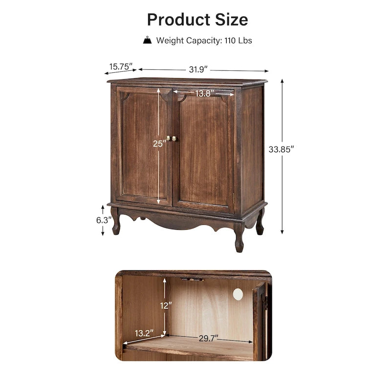Pallantium 34Tall-2 Mobiletto d'Appoggio in Stile Rustico con 2 Ante di HULALA HOME