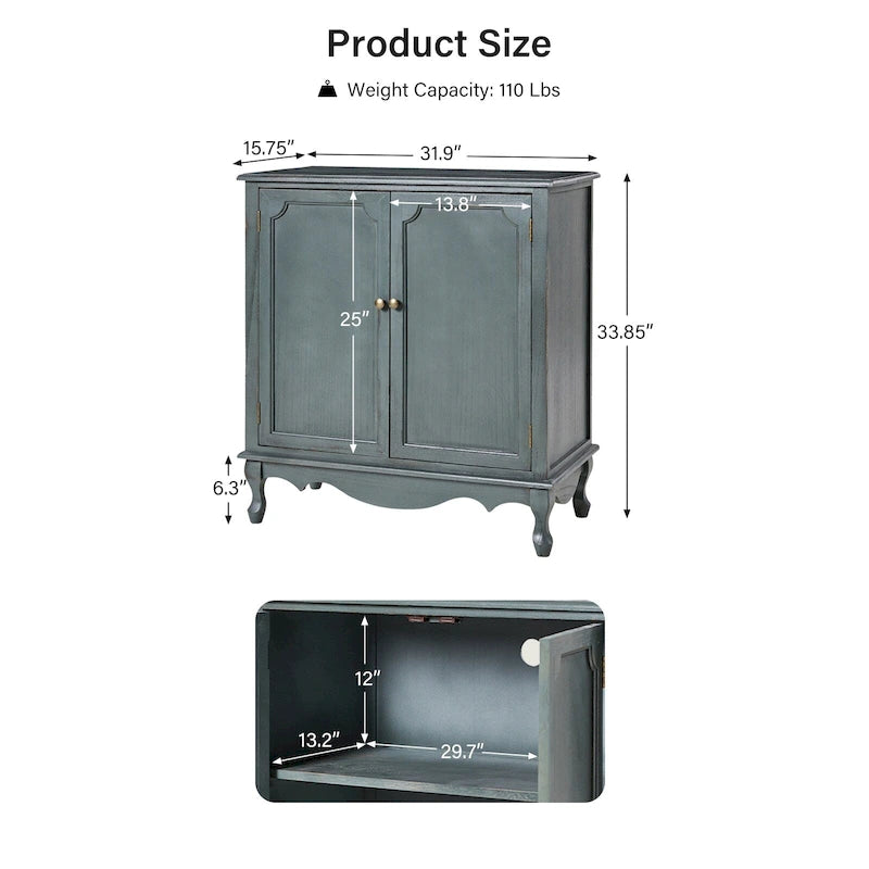 Pallantium 34Tall-2 Mobiletto d'Appoggio in Stile Rustico con 2 Ante di HULALA HOME