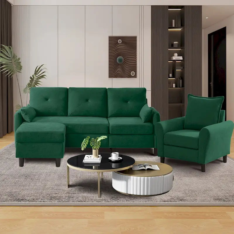 Ensemble de canapé sectionnel 3 pièces avec pouf et fauteuil