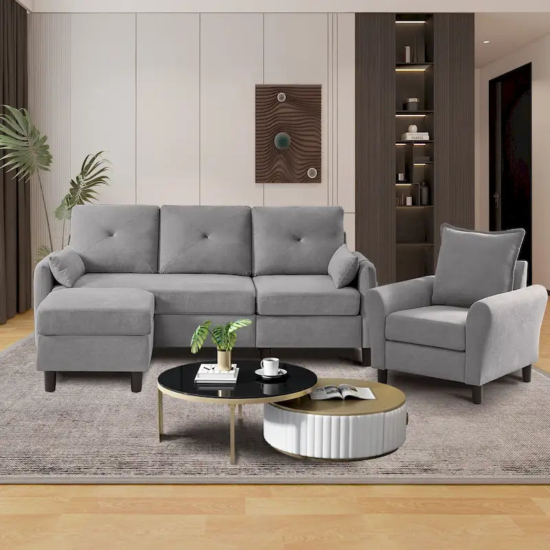 Ensemble de canapé sectionnel 3 pièces avec pouf et fauteuil