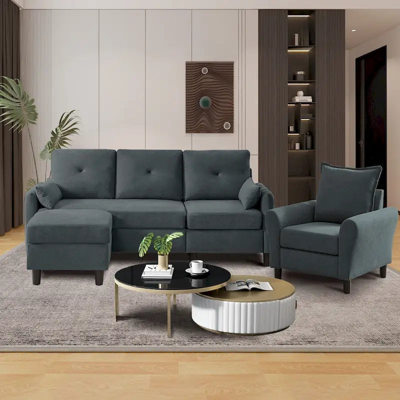 Ensemble de canapé sectionnel 3 pièces avec pouf et fauteuil