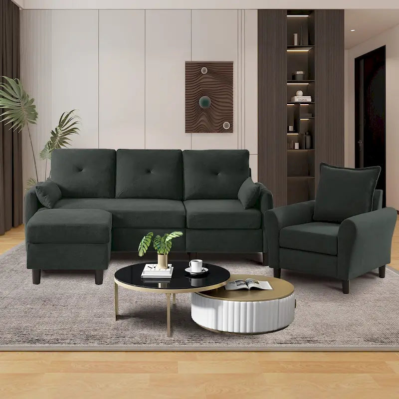 Ensemble de canapé sectionnel 3 pièces avec pouf et fauteuil