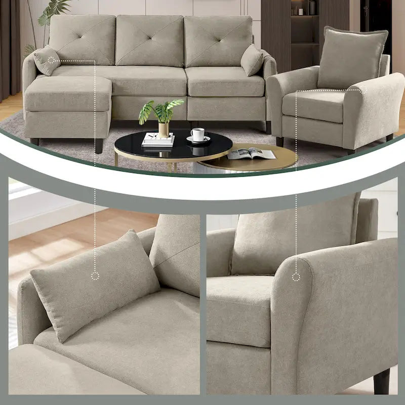 Set Divano Sezionale a 3 Pezzi con Pouf e Poltrona