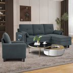 Set Divano Sezionale a 3 Pezzi con Pouf e Poltrona