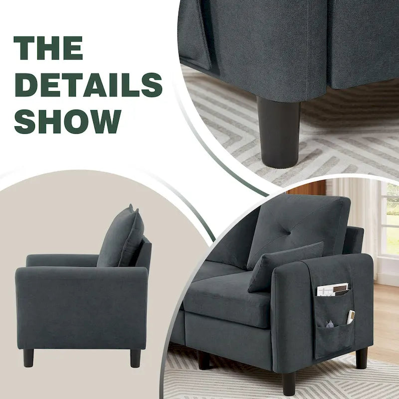 Set Divano Sezionale a 3 Pezzi con Pouf e Poltrona