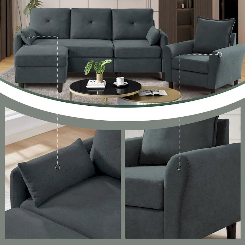 Set Divano Sezionale a 3 Pezzi con Pouf e Poltrona