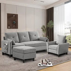 Set Divano Sezionale a 3 Pezzi con Pouf e Poltrona