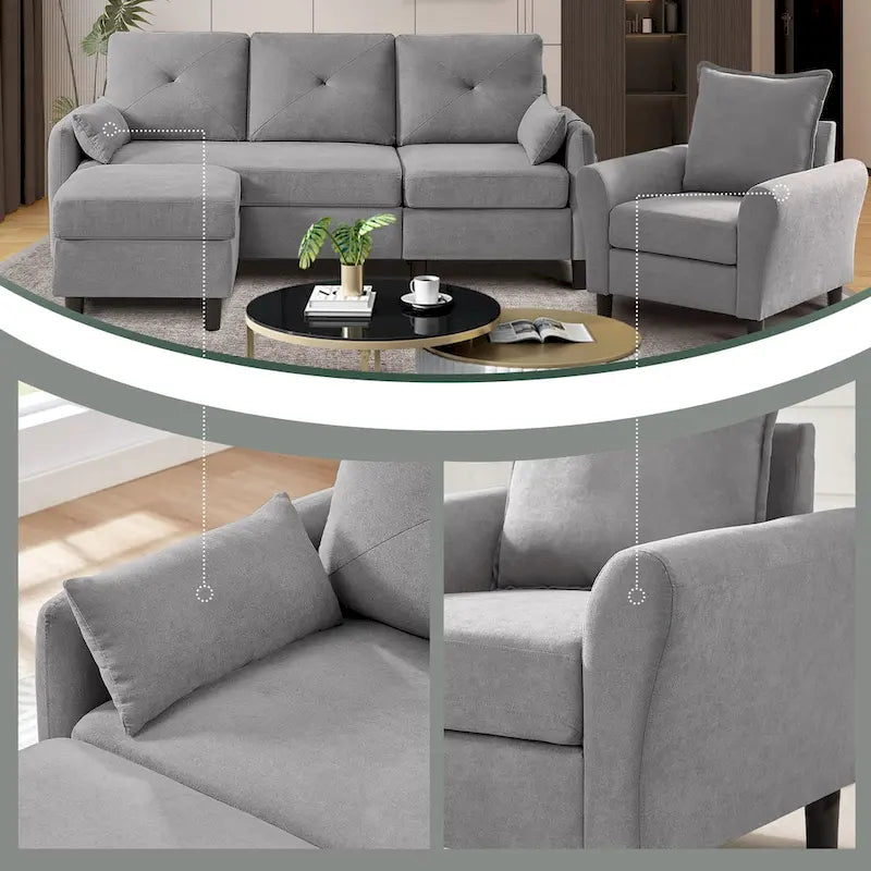 Set Divano Sezionale a 3 Pezzi con Pouf e Poltrona