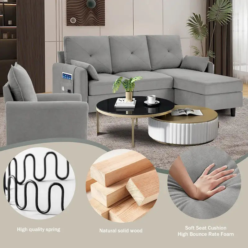 Set Divano Sezionale a 3 Pezzi con Pouf e Poltrona