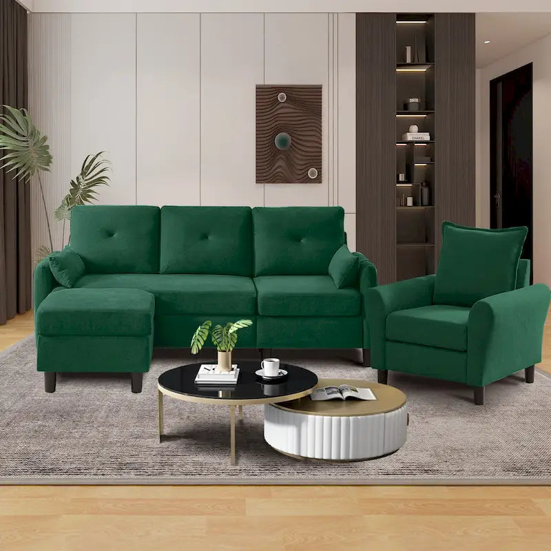 Set Divano Sezionale a 3 Pezzi con Pouf e Poltrona