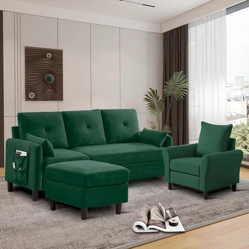 Set Divano Sezionale a 3 Pezzi con Pouf e Poltrona