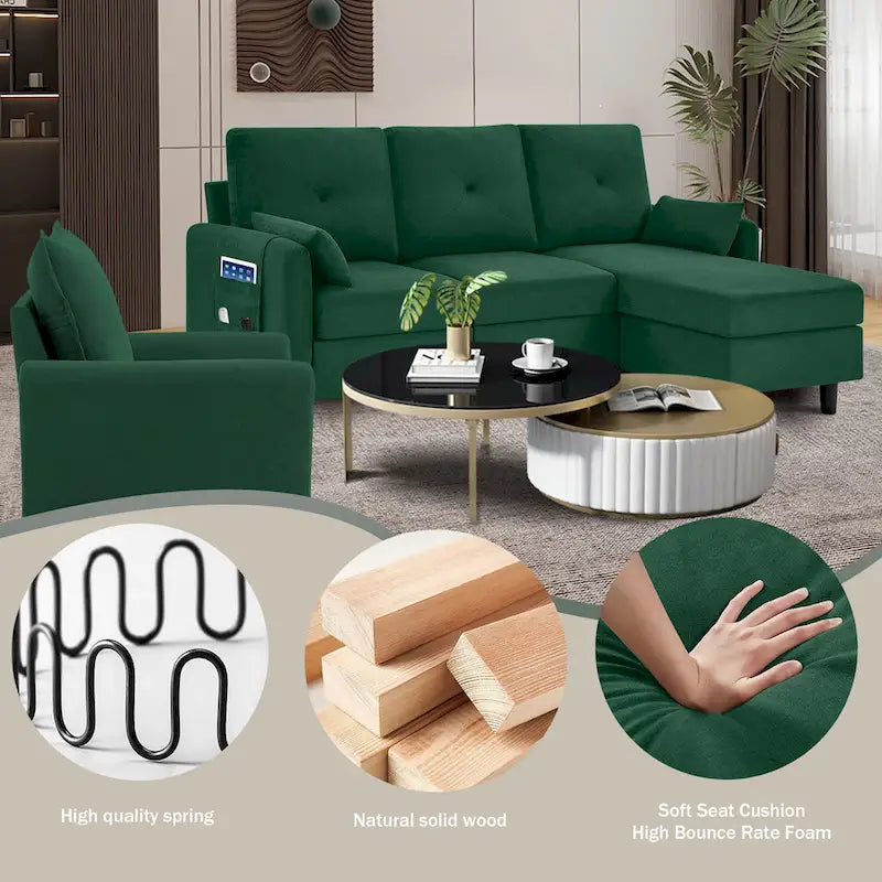 Set Divano Sezionale a 3 Pezzi con Pouf e Poltrona