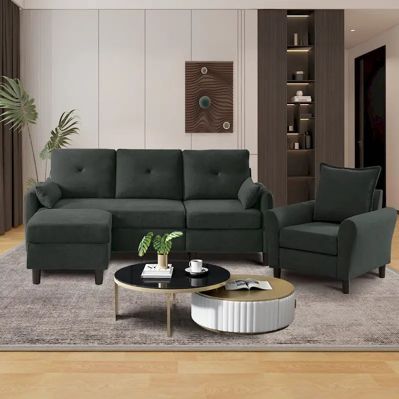 Set Divano Sezionale a 3 Pezzi con Pouf e Poltrona