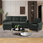 Set Divano Sezionale a 3 Pezzi con Pouf e Poltrona