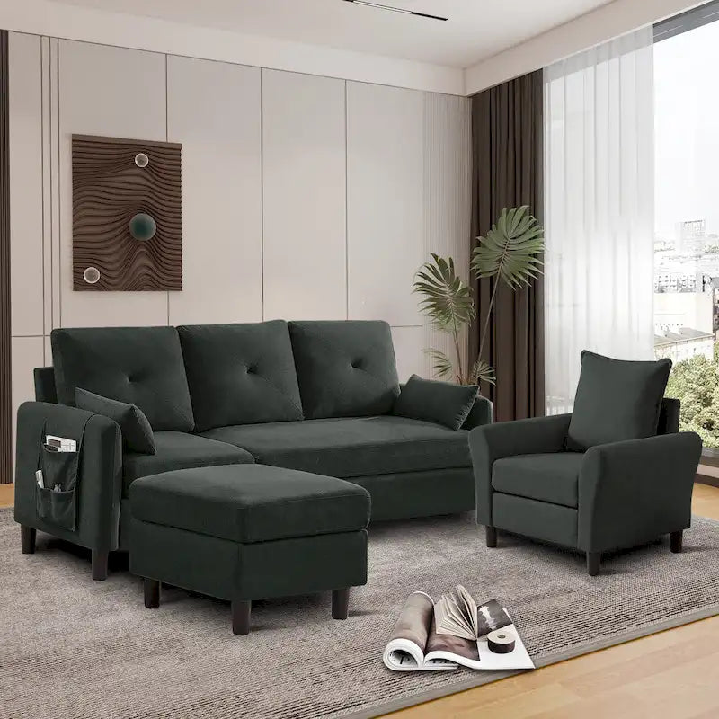 Set Divano Sezionale a 3 Pezzi con Pouf e Poltrona