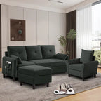 Set Divano Sezionale a 3 Pezzi con Pouf e Poltrona