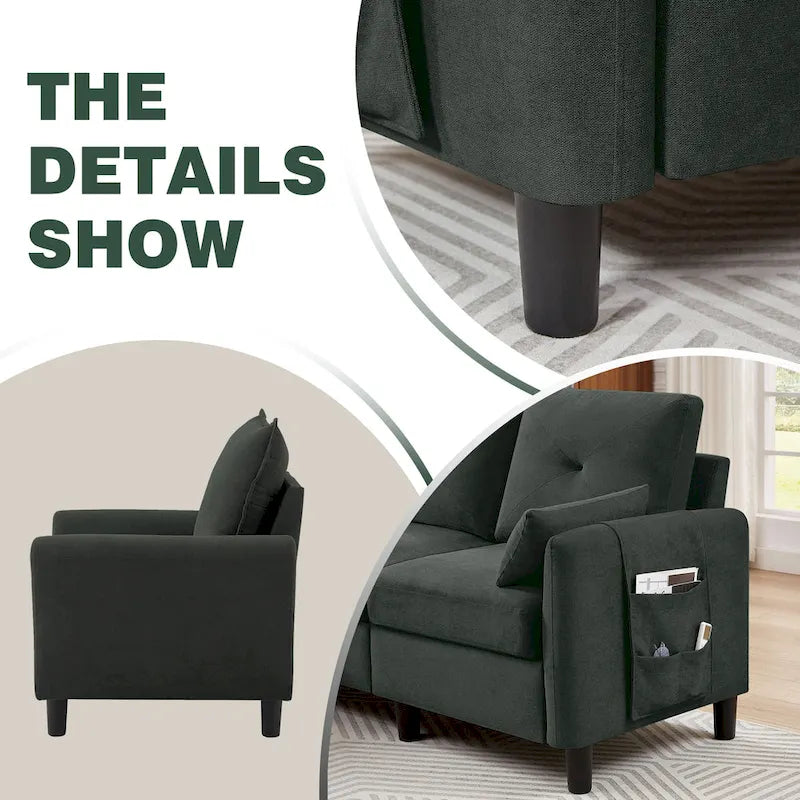 Set Divano Sezionale a 3 Pezzi con Pouf e Poltrona