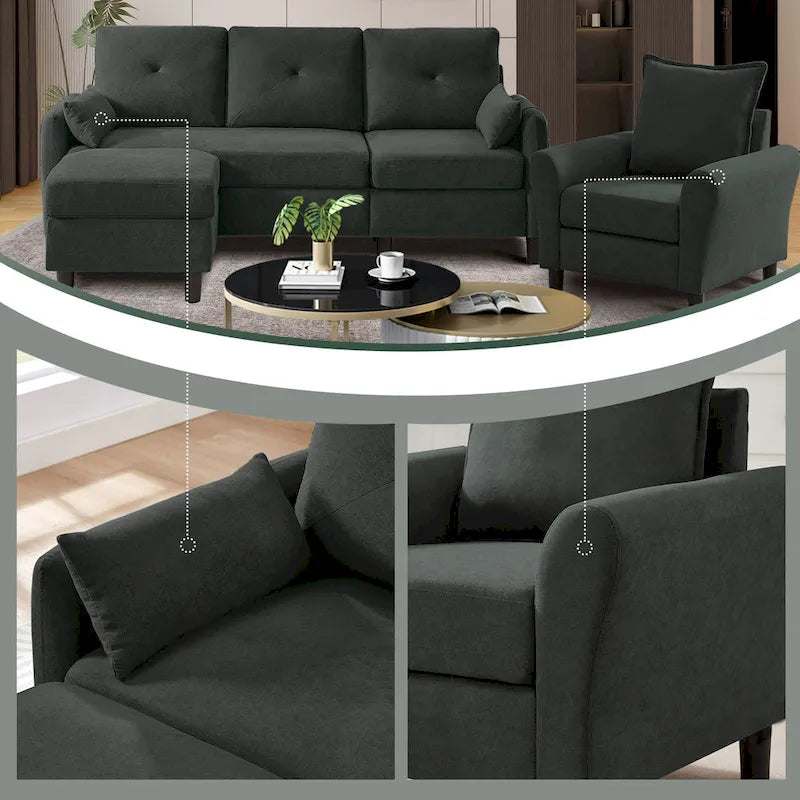 Set Divano Sezionale a 3 Pezzi con Pouf e Poltrona