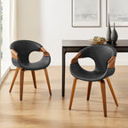 Sedia da pranzo Art Leon Mid-century Modern in similpelle e legno curvato