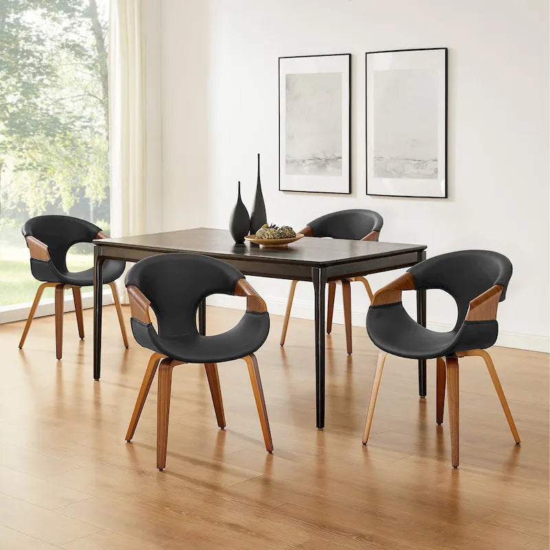 Sedia da pranzo Art Leon Mid-century Modern in similpelle e legno curvato