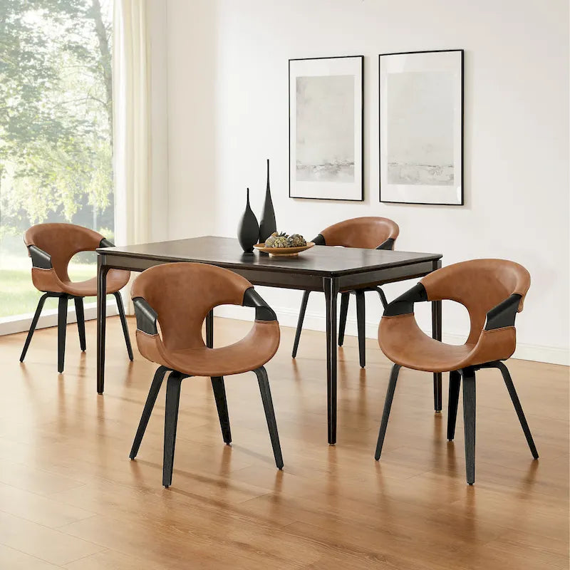 Sedia da pranzo Art Leon Mid-century Modern in similpelle e legno curvato