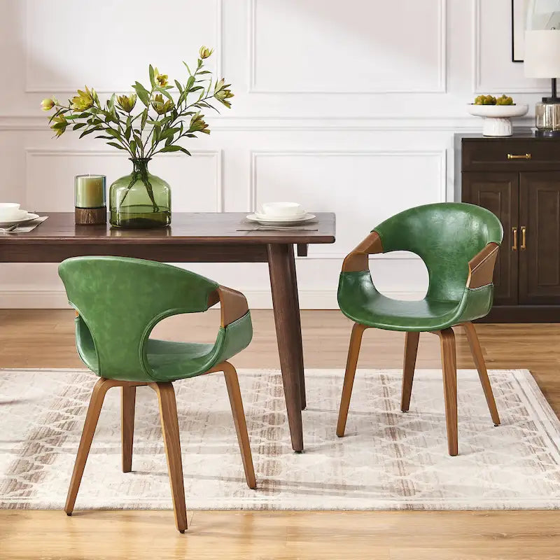 Sedia da pranzo Art Leon Mid-century Modern in similpelle e legno curvato