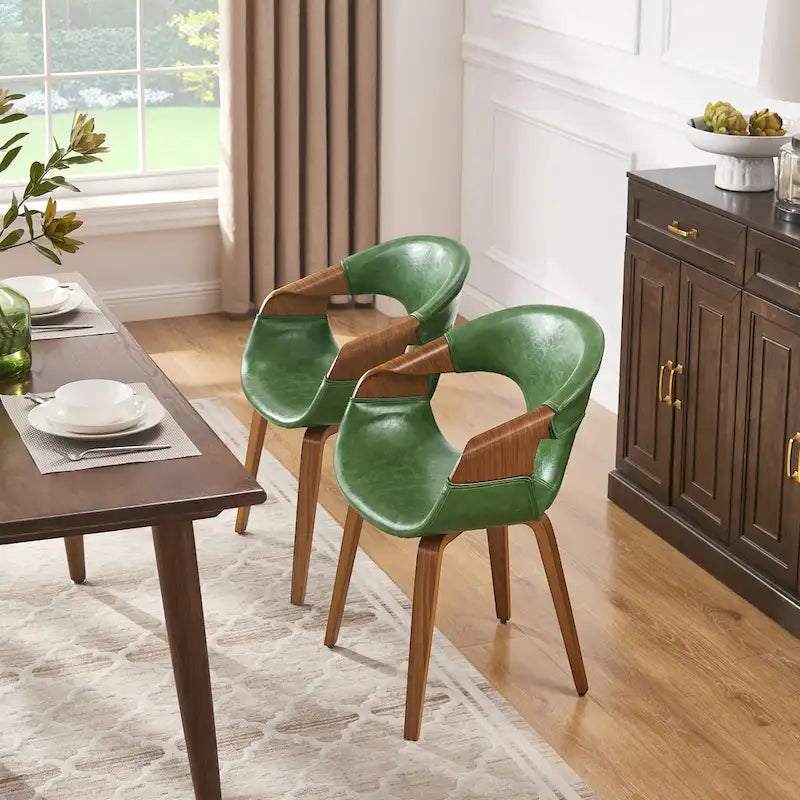 Sedia da pranzo Art Leon Mid-century Modern in similpelle e legno curvato