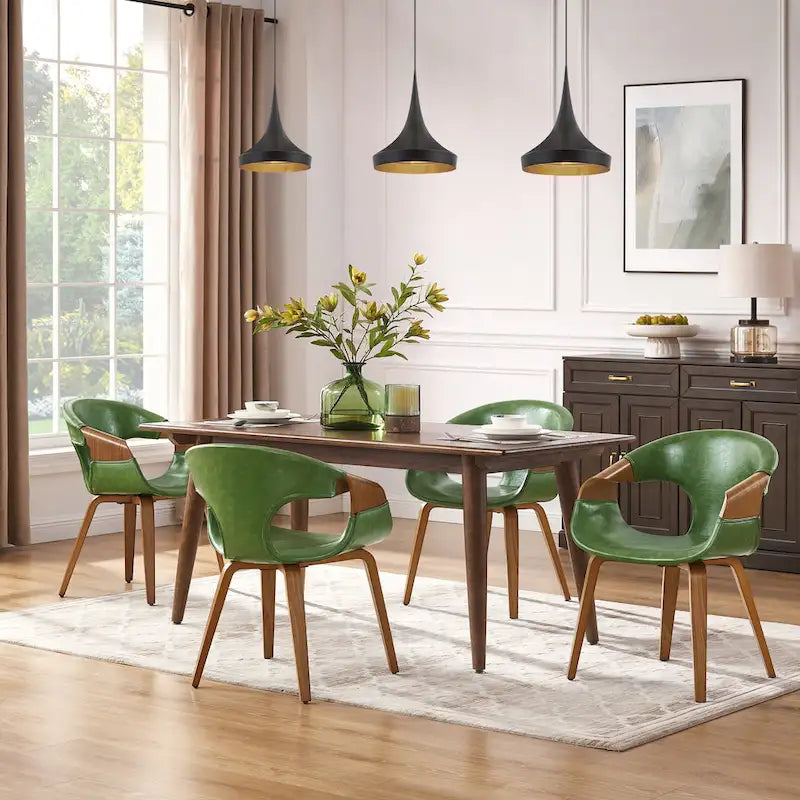 Sedia da pranzo Art Leon Mid-century Modern in similpelle e legno curvato