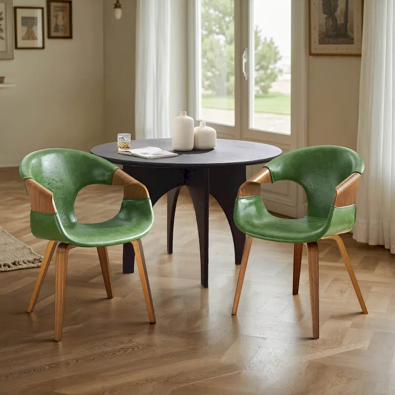 Sedia da pranzo Art Leon Mid-century Modern in similpelle e legno curvato