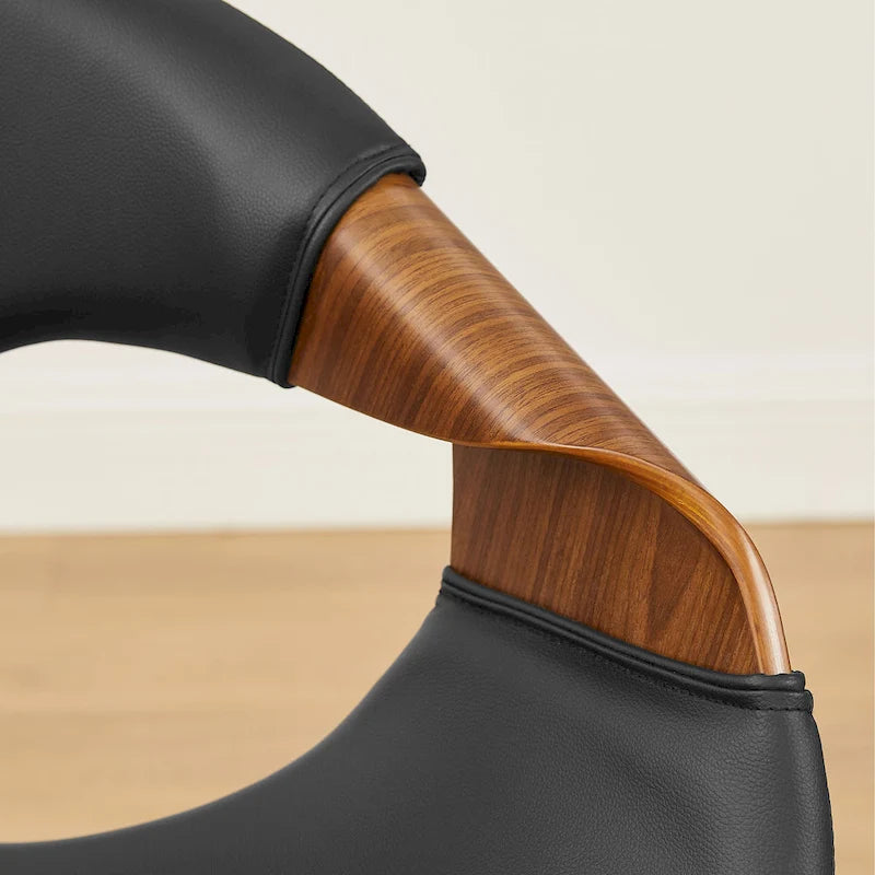 Sedia da pranzo Art Leon Mid-century Modern in similpelle e legno curvato