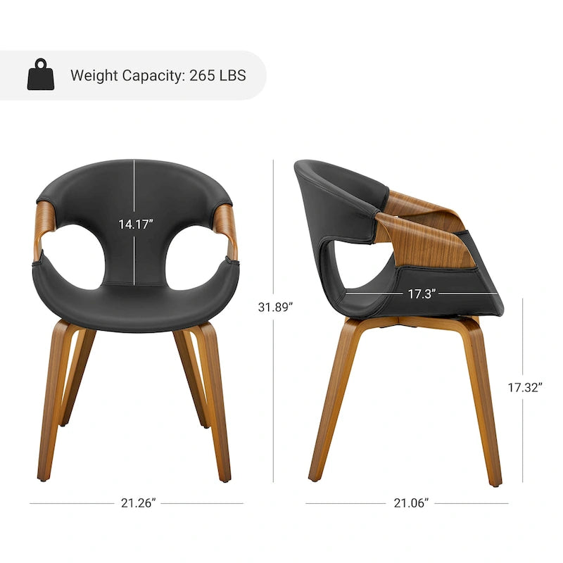 Sedia da pranzo Art Leon Mid-century Modern in similpelle e legno curvato