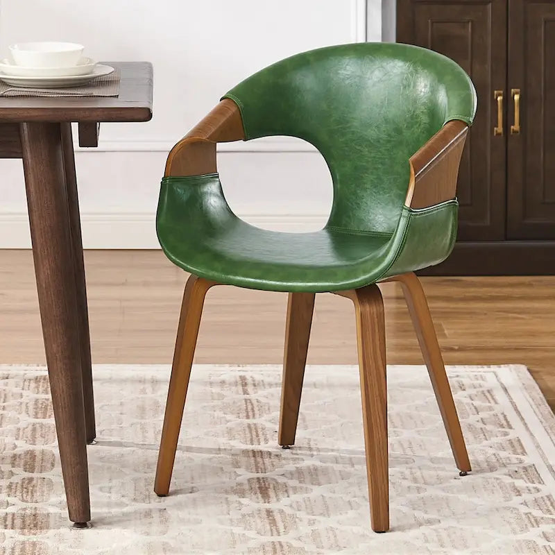 Sedia da pranzo Art Leon Mid-century Modern in similpelle e legno curvato
