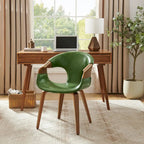 Sedia da pranzo Art Leon Mid-century Modern in similpelle e legno curvato