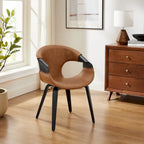 Sedia da pranzo Art Leon Mid-century Modern in similpelle e legno curvato