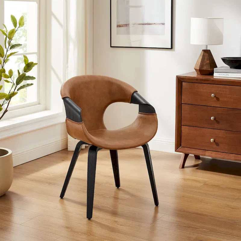 Sedia da pranzo Art Leon Mid-century Modern in similpelle e legno curvato