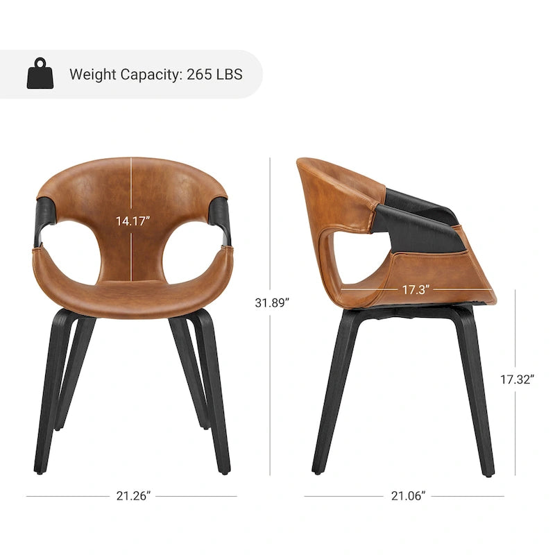 Sedia da pranzo Art Leon Mid-century Modern in similpelle e legno curvato