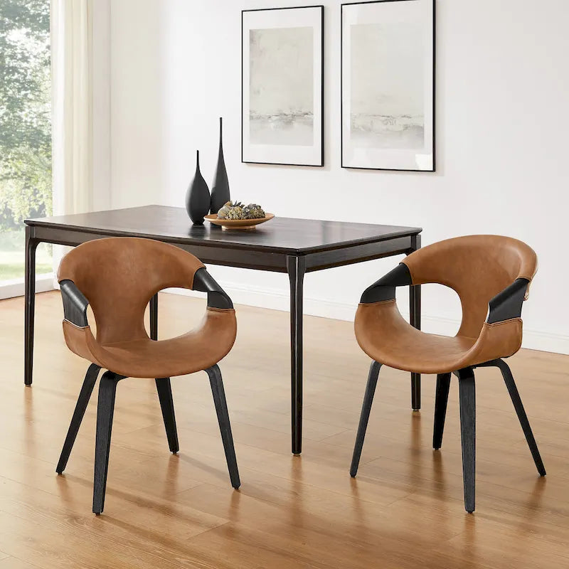 Sedia da pranzo Art Leon Mid-century Modern in similpelle e legno curvato