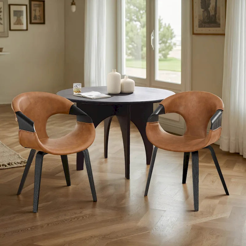 Sedia da pranzo Art Leon Mid-century Modern in similpelle e legno curvato
