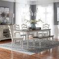 Set da 6 pezzi con tavolo con gambe Magnolia Manor Antico Bianco Effetto Legno Invecchiato