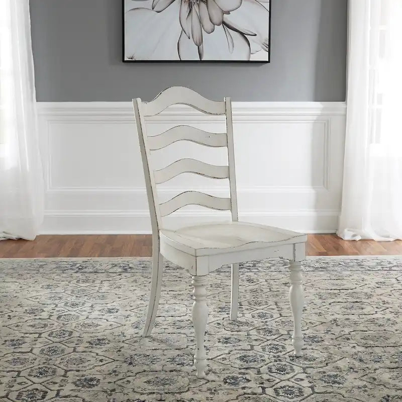 Set da 6 pezzi con tavolo con gambe Magnolia Manor Antico Bianco Effetto Legno Invecchiato