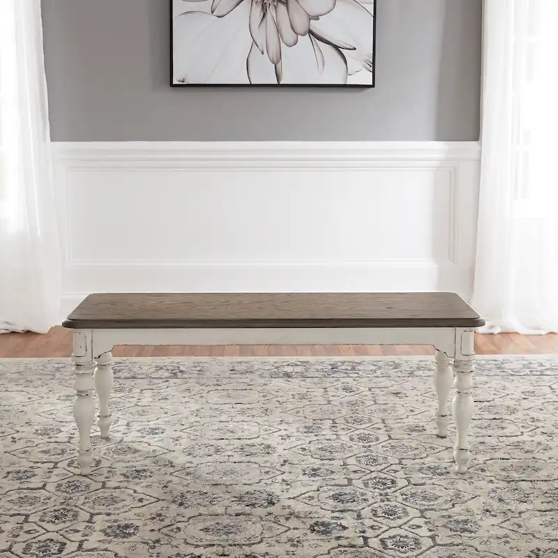Set da 6 pezzi con tavolo con gambe Magnolia Manor Antico Bianco Effetto Legno Invecchiato