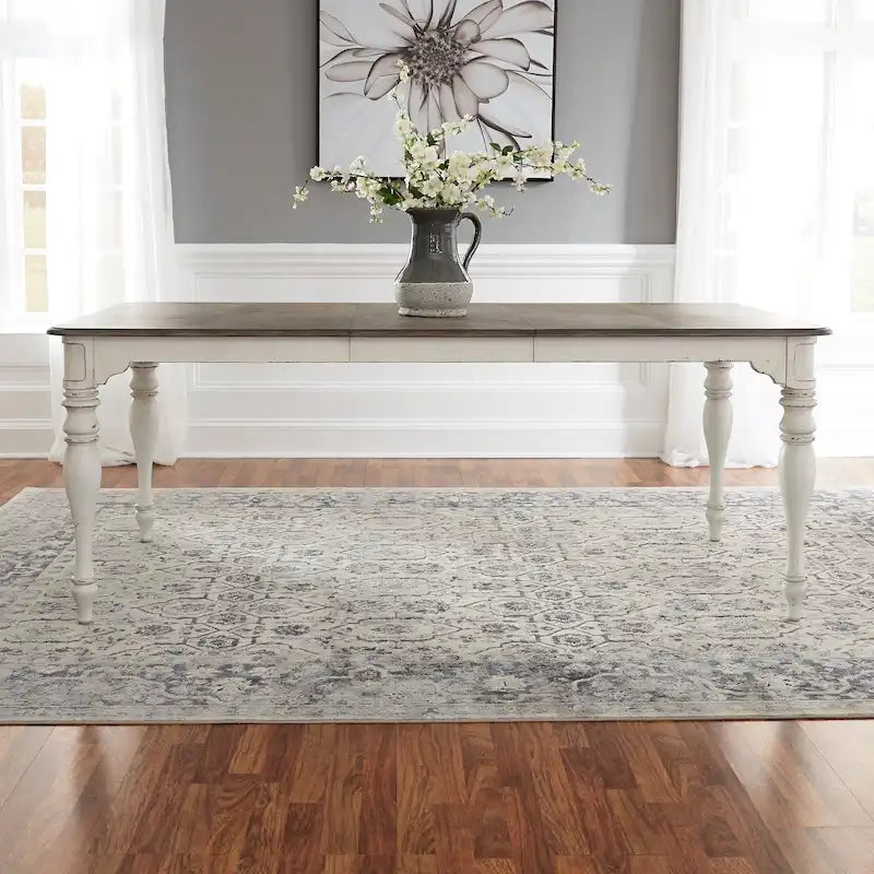 Set da 6 pezzi con tavolo con gambe Magnolia Manor Antico Bianco Effetto Legno Invecchiato
