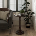COZAYH Pedestal Small Drinking Table, Farmhouse Tray Top End Table, Distressed Finish, Traditional