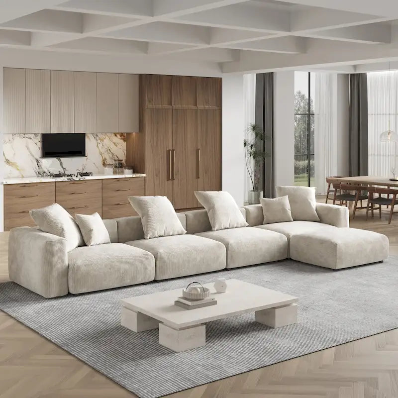 Canapé modulable 180 Leathaire avec pouf et revêtement en tissu Leathaire