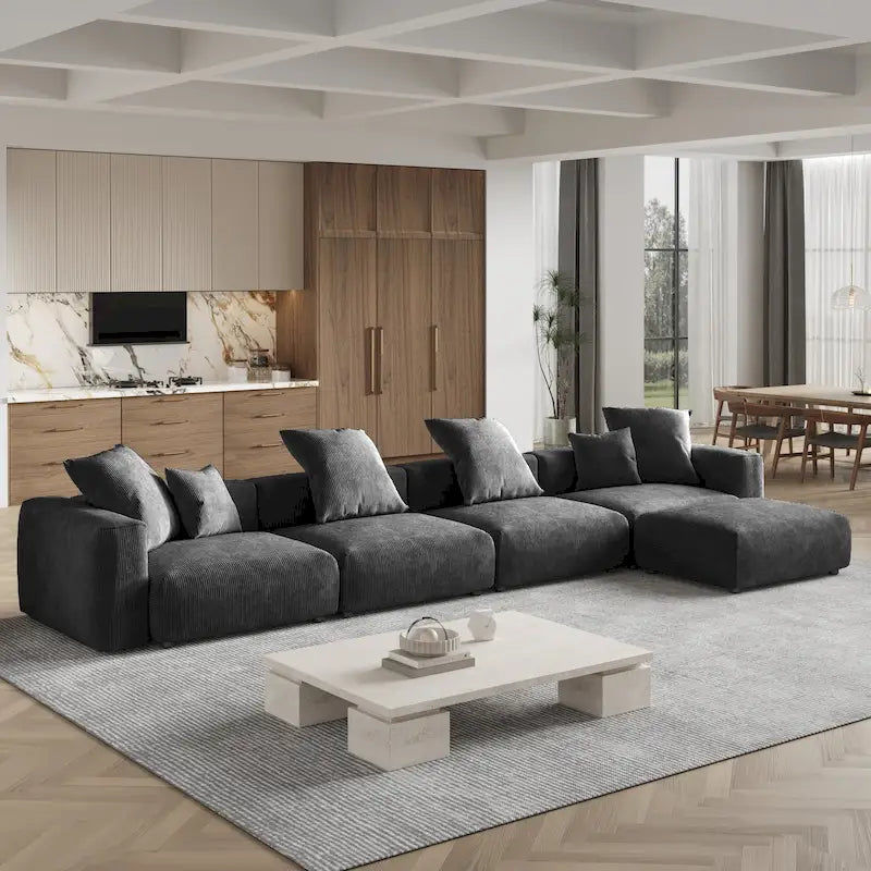 Canapé modulable 180 Leathaire avec pouf et revêtement en tissu Leathaire