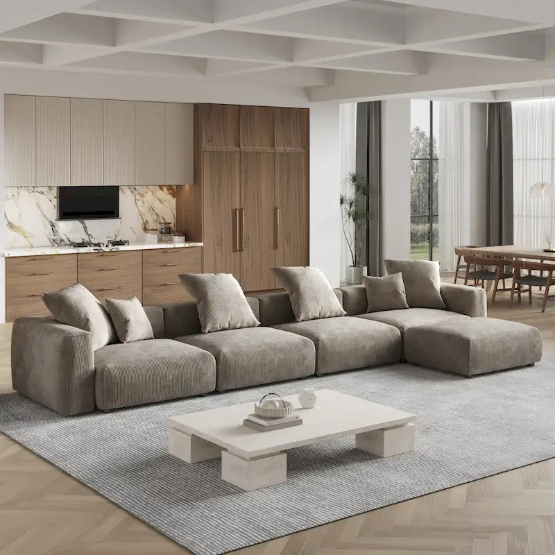 180 Leathaire Upholstered Sofa Modular Sectional Sofa with Ottoman