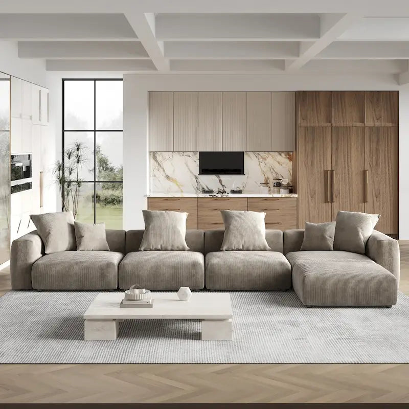 Canapé modulable 180 Leathaire avec pouf et revêtement en tissu Leathaire