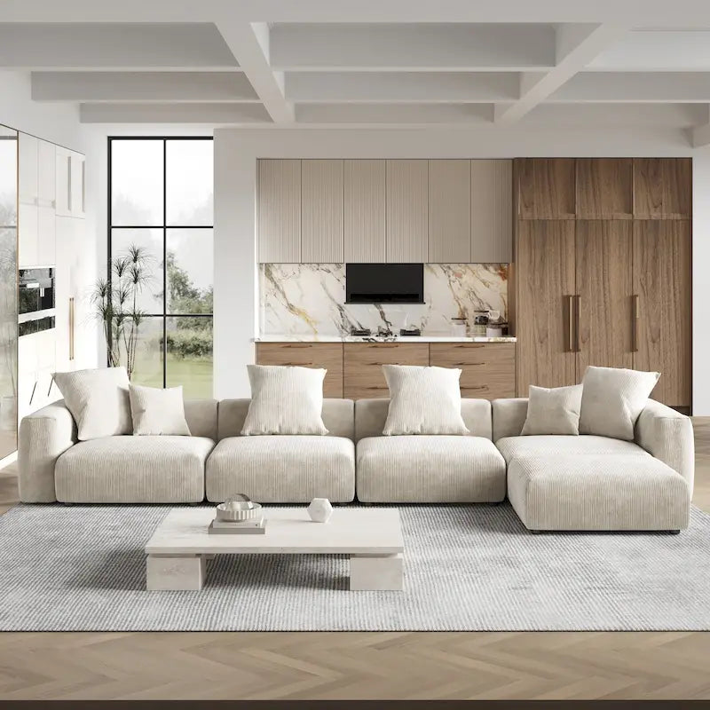 Canapé modulable 180 Leathaire avec pouf et revêtement en tissu Leathaire
