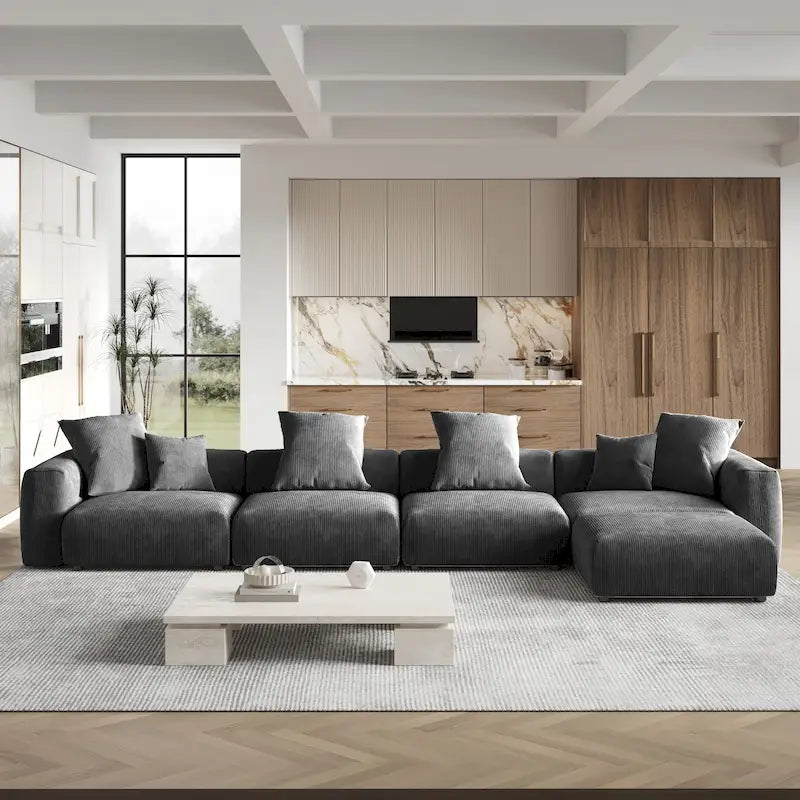 Canapé modulable 180 Leathaire avec pouf et revêtement en tissu Leathaire